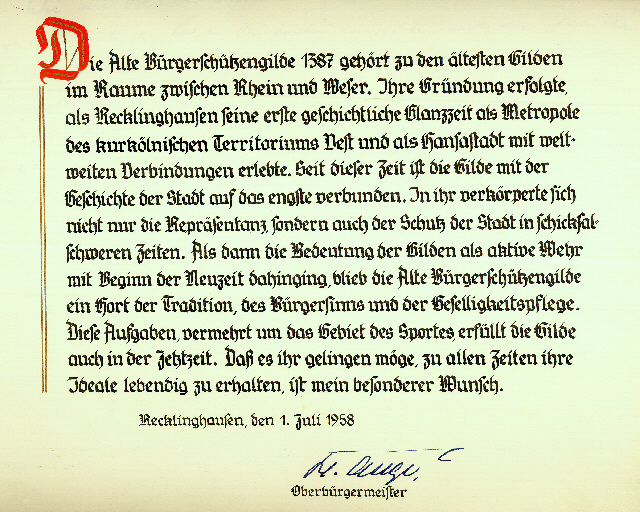 Historisches Dokument der Alten Bürgerschützengilde